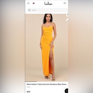 Lulus Malia Golden Yellow Ruched Strapless Maxi Dress